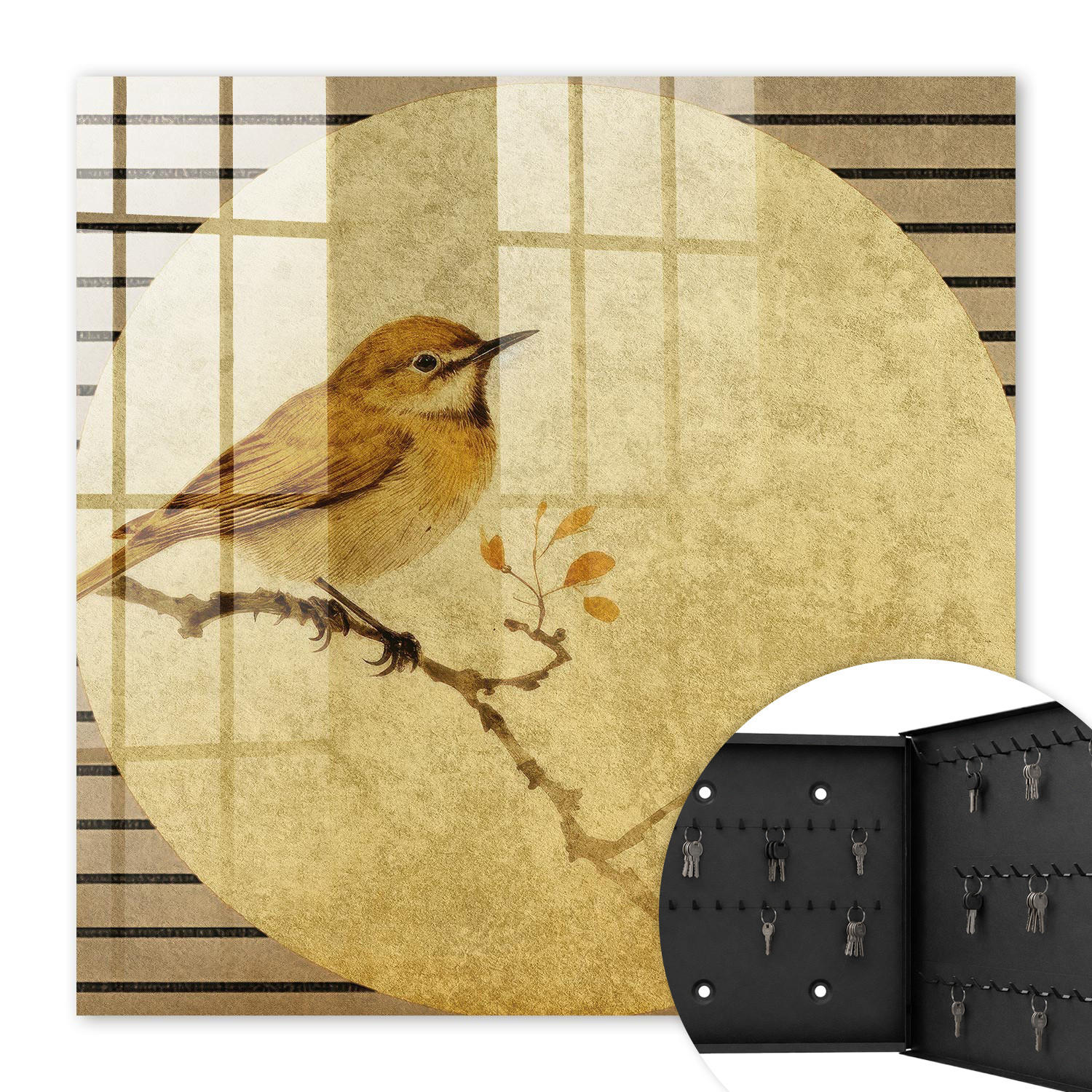 SCHLÜSSELBOX Schwarz 30x30 cm- Türöffnung nach rechts - Cream Bird - Creme, Metall (30/30/5cm) - TULUP