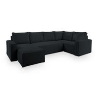 WOHNLANDSCHAFT NORENA R-S Schwarz Kordstoff mit Schlaffunktion - Schwarz, Holz (295/85/157.5cm) - MASSENO