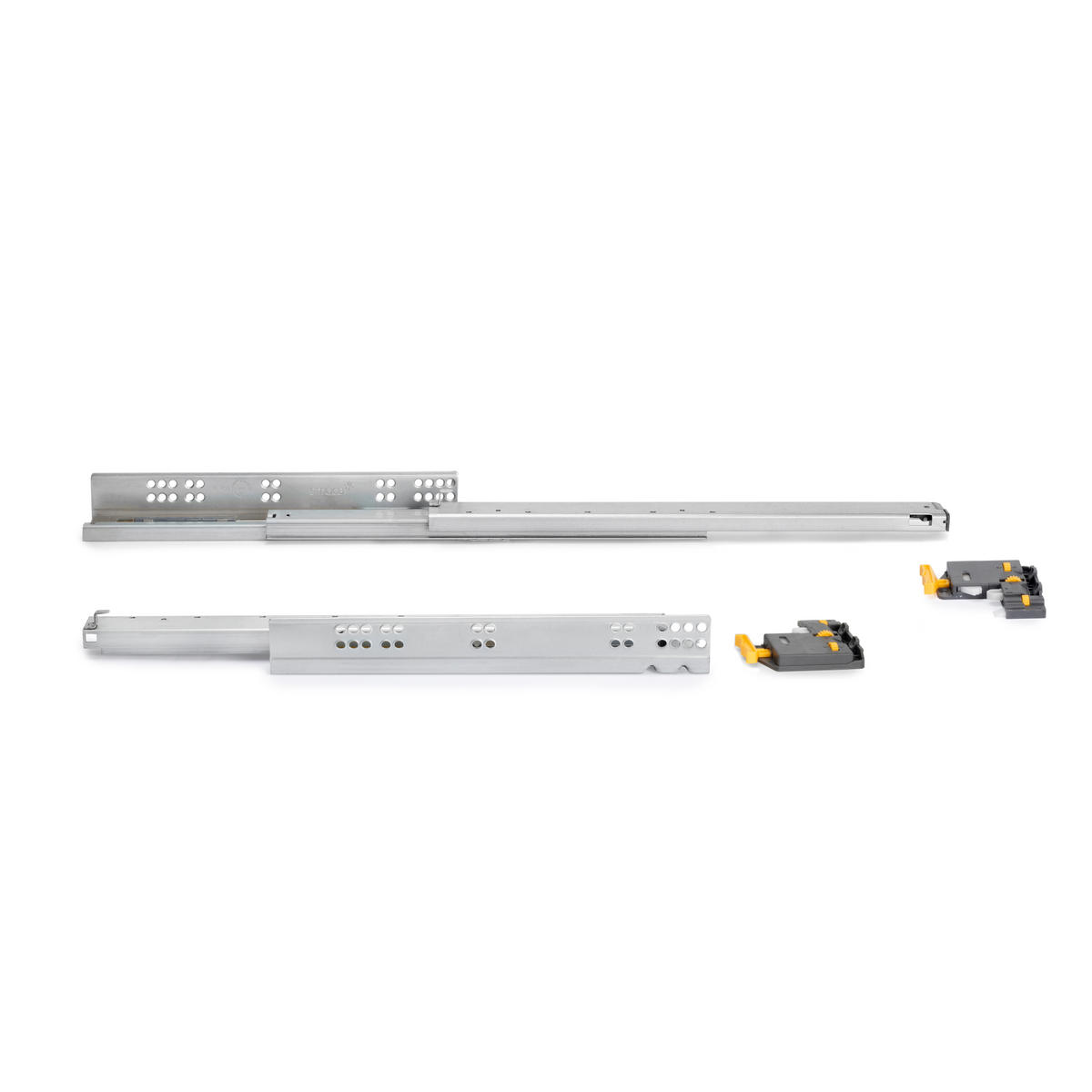 UNTERFLURFÜHRUNGEN Silver, Vollauszug, mit Schließautomatik und Halterung, Tiefe 490mm, Stahl, Verzinkt - Zinkfarben, Metall (2.65/4/49cm) - EMUCA