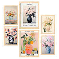 POSTER Set Mit 6 Lebendige Vasen In Vielseitiger A3 & A4 Rahmen Aus Hellem Holz - Beige, Papier (29/3cm) - Nacnic