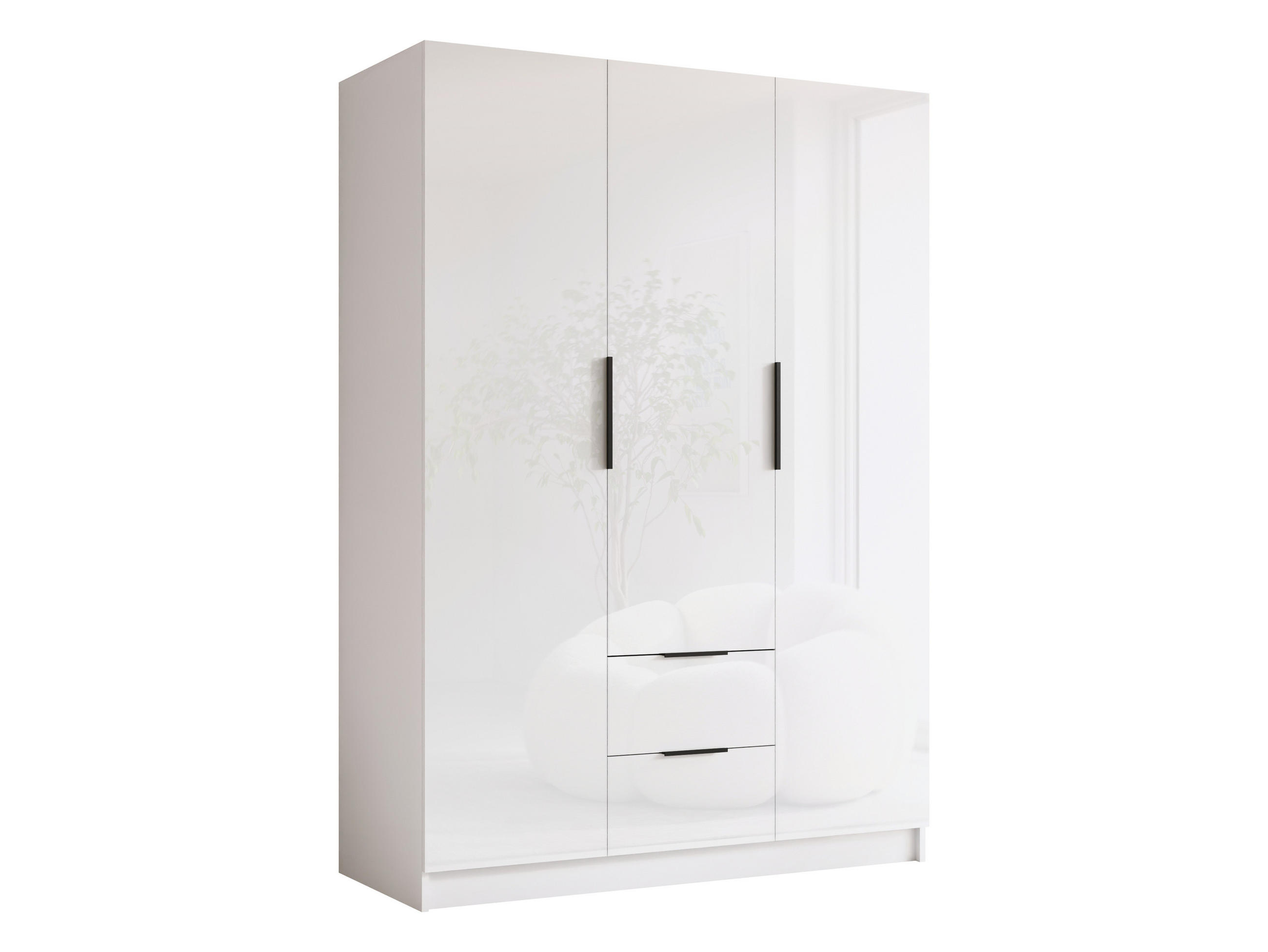 KLEIDERSCHRANK Calwi I Gloss - Weiß Hochglanz/Schwarz, Holzwerkstoff/Kunststoff (150/216/60cm) - MIRJAN24
