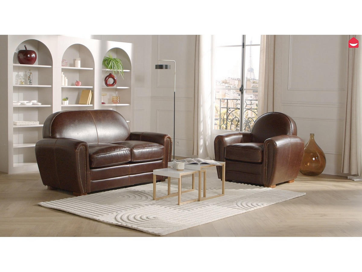 SOFAGARNITUR ohne Schlaffunktion - 3 -Sitzer - Spaltleder - schokoladenbraun - BAUDOIN - Braun, Leder (150/85/84cm) - Vente-Unique