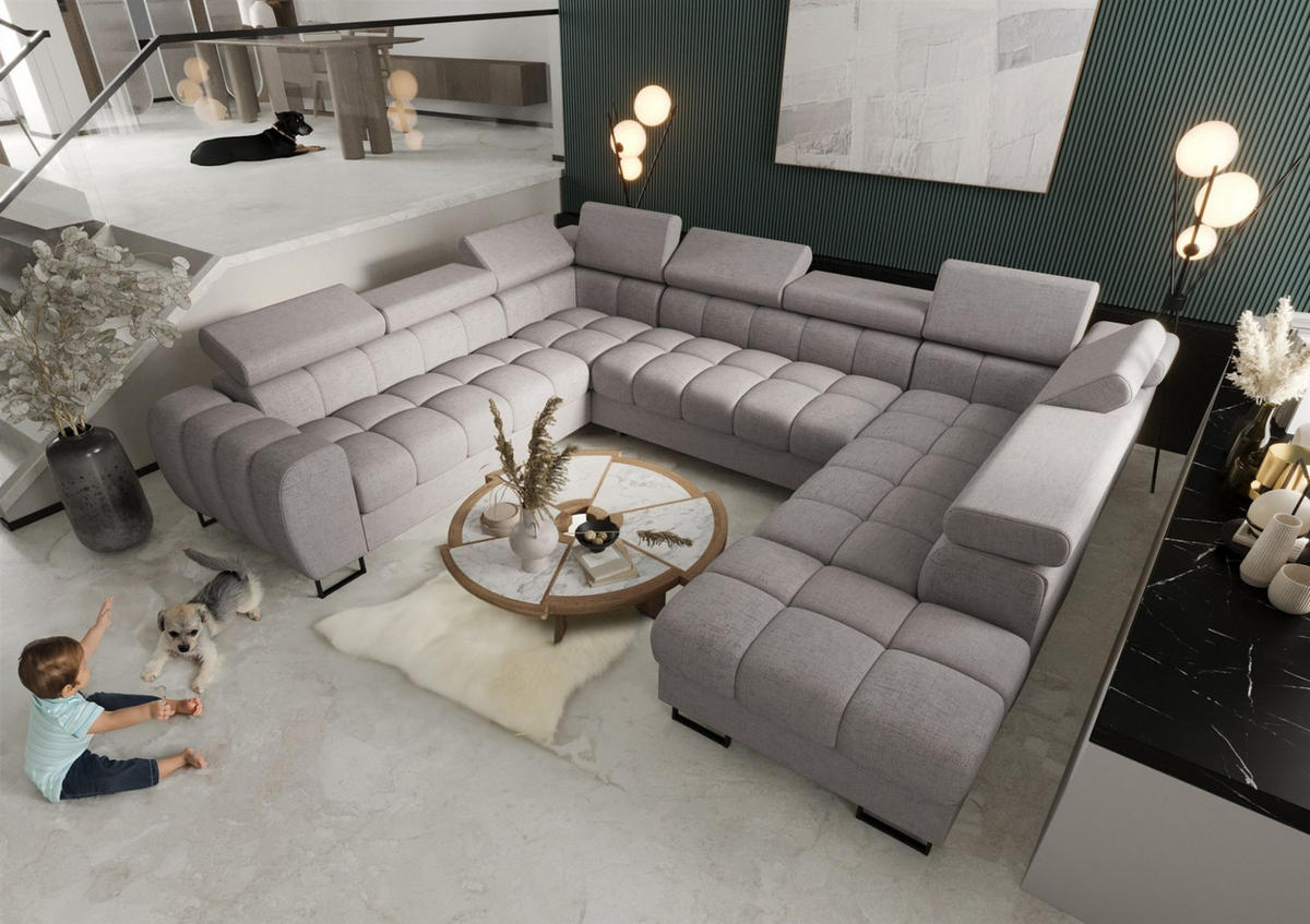 WOHNLANDSCHAFT Bastien Xl - Hellgrau, Holzwerkstoff/Textil (350/95/265cm) - Fun Möbel