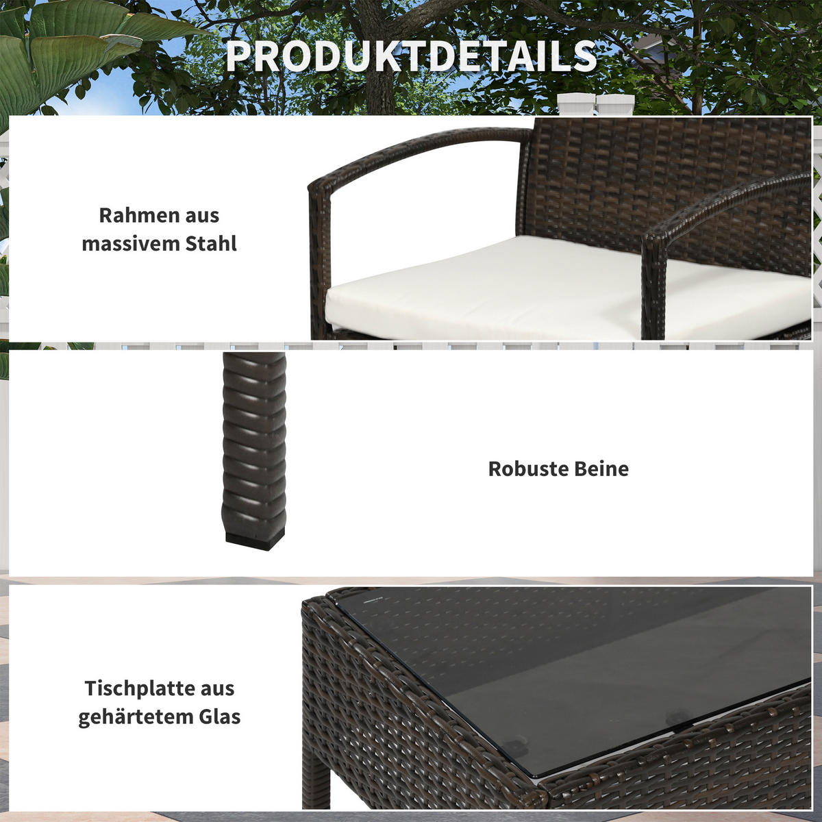 GARTENMÖBEL-SET 4-teiliges Rattensofa-Set Sitzgarnitur, Braun - Braun, Kunststoff