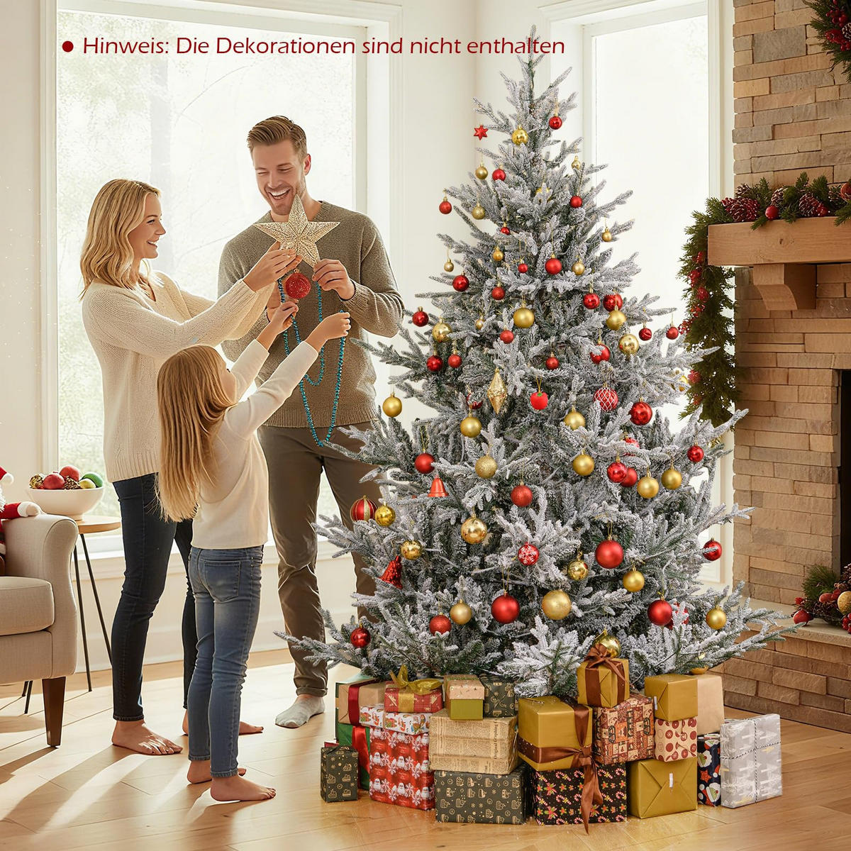 WEIHNACHTSBAUM mit 13 Modi Beleuchtung und Schnee 210 cm grün - Grün, Metall (210cm) - COSTWAY