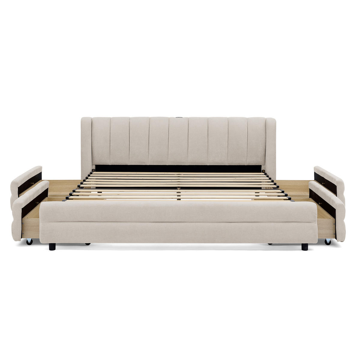 POLSTERBETT 160/200 cm in Beige Stoff mit 4 Schubladen, USB und Type-C - Beige, Holzwerkstoff/Textil (160/200cm) - WISHDOR