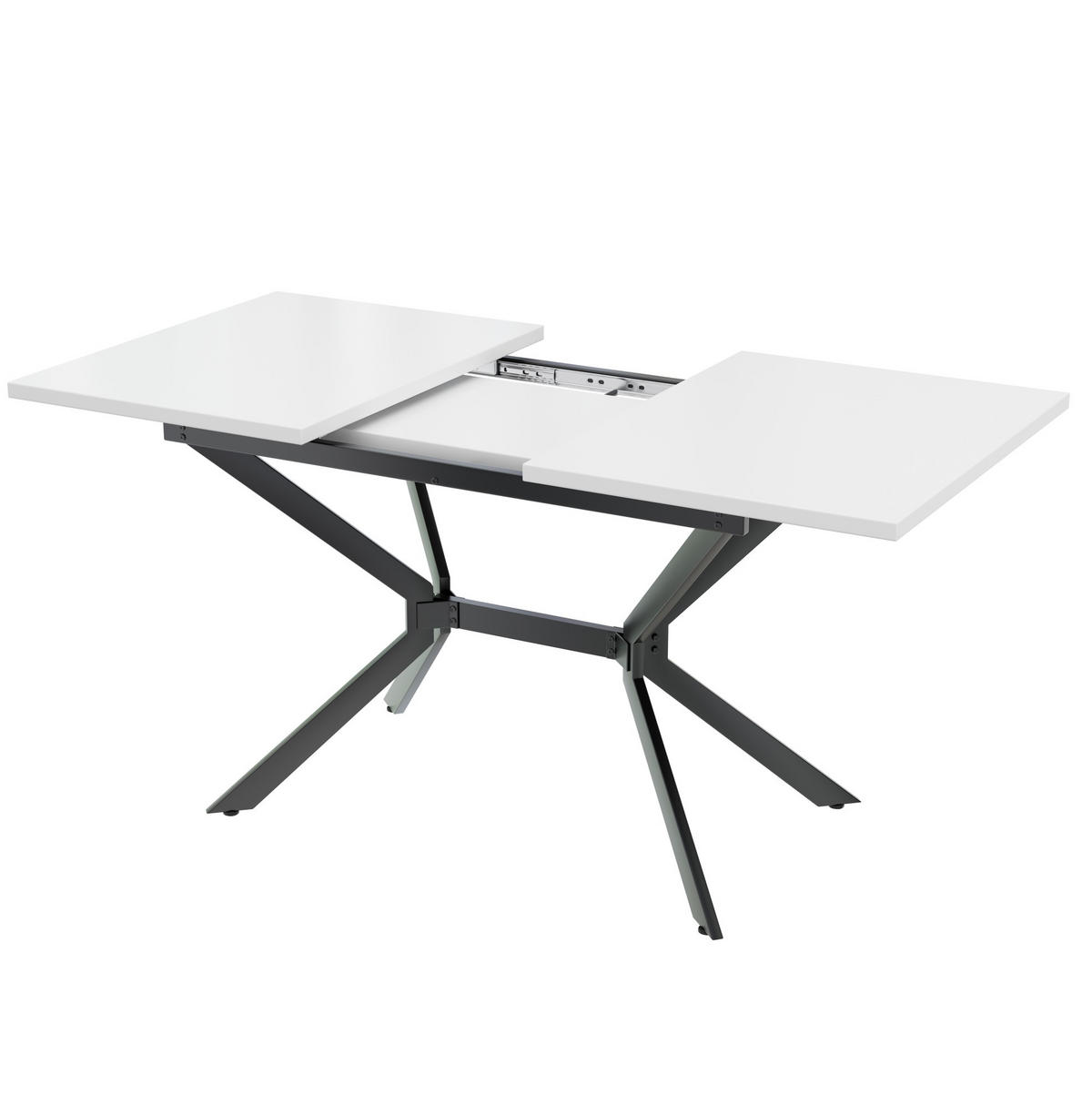 AUSZIEHTISCH 120-160/80 cm in Weiß mit schwarzem Metallgestell - Weiß, Holzwerkstoff (160/75/80cm) - BEAOK