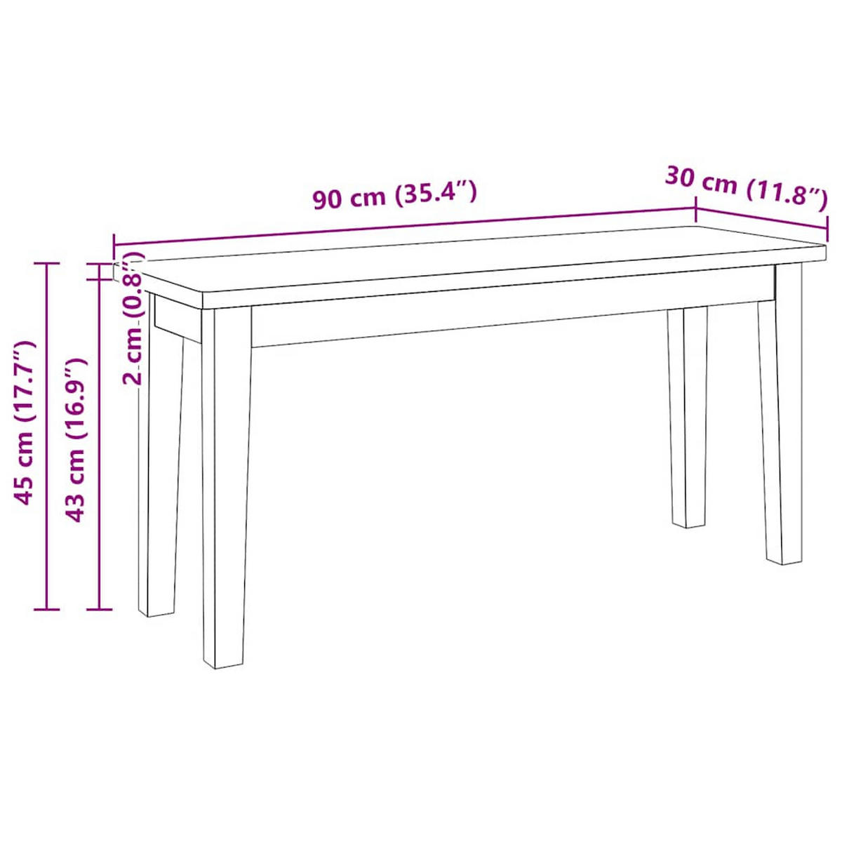 BANK 90 Cm Weiss Massivholz Gummibaum - Weiß, Naturmaterialen (30/45/90cm) - vidaXL