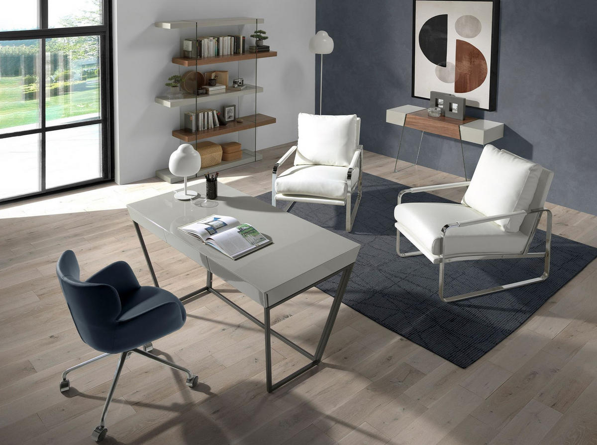 DREHSTUHL Bürodrehstuhl aus blauem Öko-Leder 58/59/80 cm - Blau/Schwarz, Leder (58/80/59cm) - ANGEL CERDA