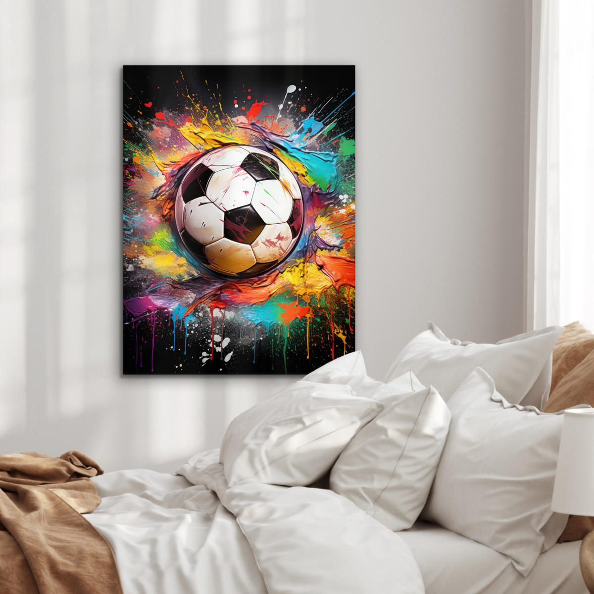 KOVOVÝ OBRAZ Futbal - Farba - Farby - Čierna - Biela 60x80 cm - biela, kov (60/80cm) - MuchoWow