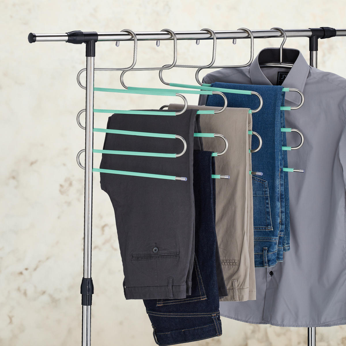 4XVEČNAMENSKI hlačni obešalnik - večbarvno, kovina/umetna masa (32.5/38/1cm) - Relaxdays