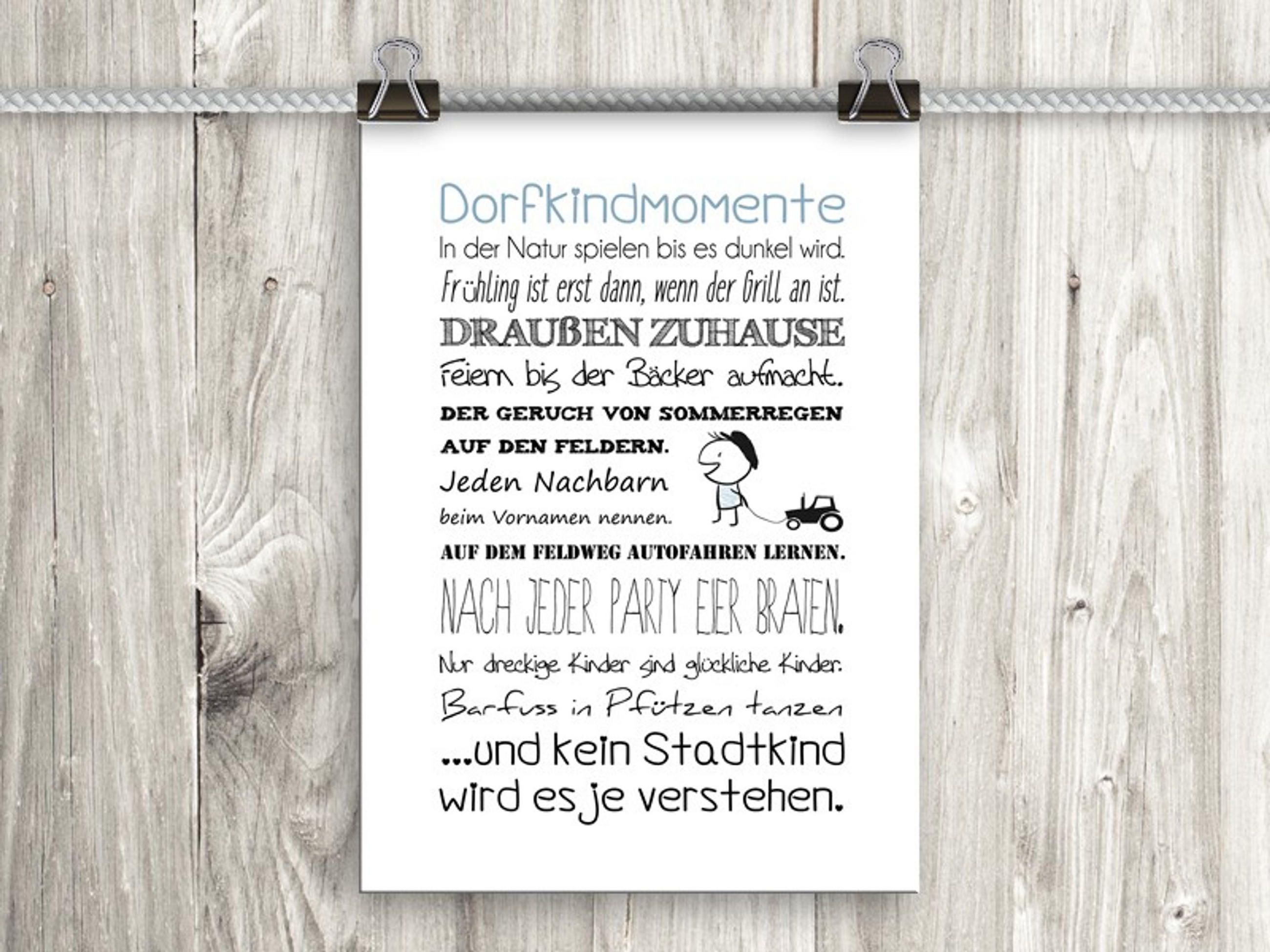 POSTER DIN A4 21x29,7 cm Dorfkind Spruch Landhaus - Blau, Papier (21/29.7/2cm) - artissimo