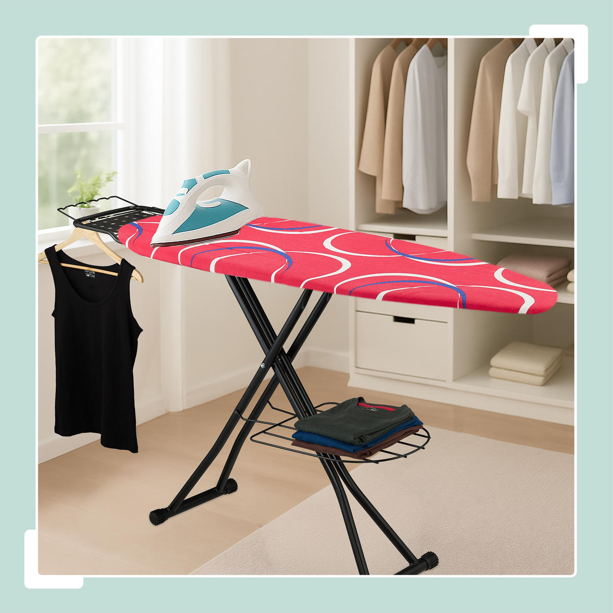 ŽEHLIACA doska - viacfarebná, kov/textil (132.5/33.5cm) - Relaxdays