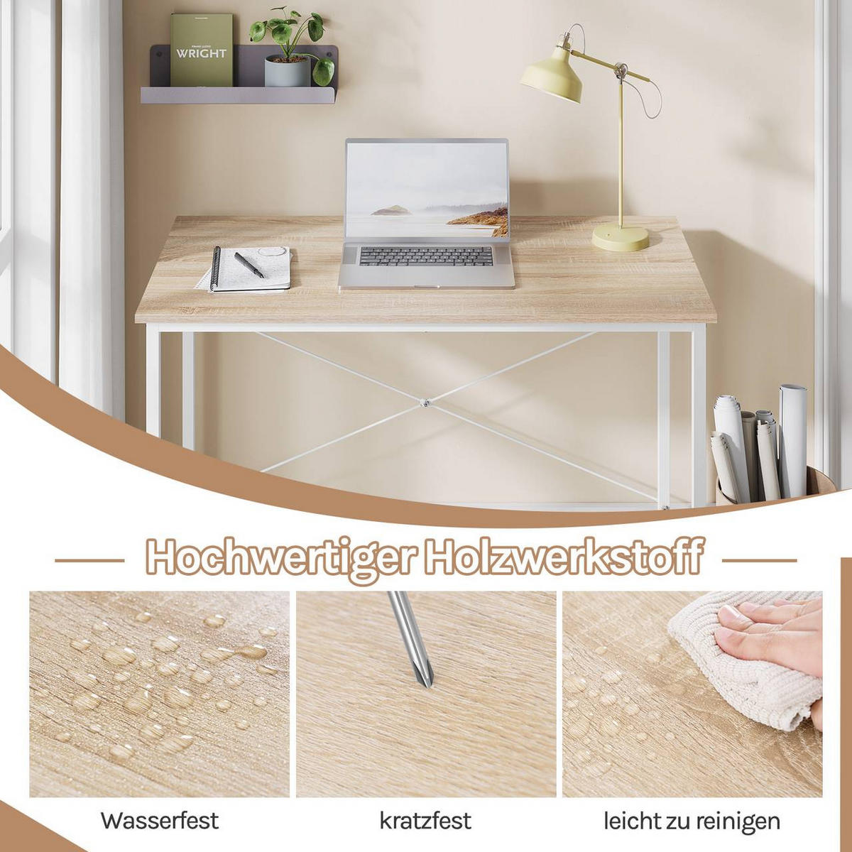 SCHREIBTISCH 100x50x75 cm, Helle Eiche - Eichefarben, Holzwerkstoff/Metall (50/100/75cm) - Woltu