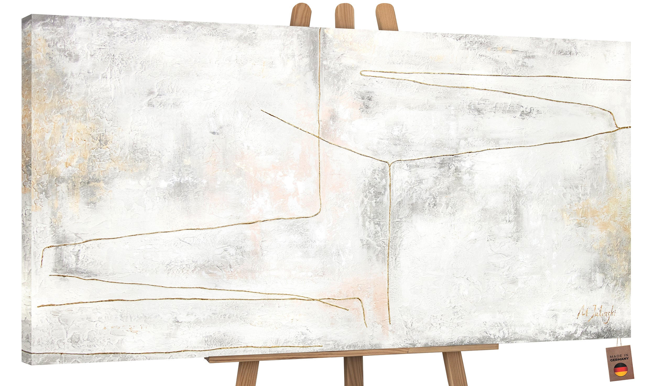GEMÄLDE Goldene Schleife auf Keilrahmen 160x80 cm - Beige, Holz (160/80cm) - YS-art gallery