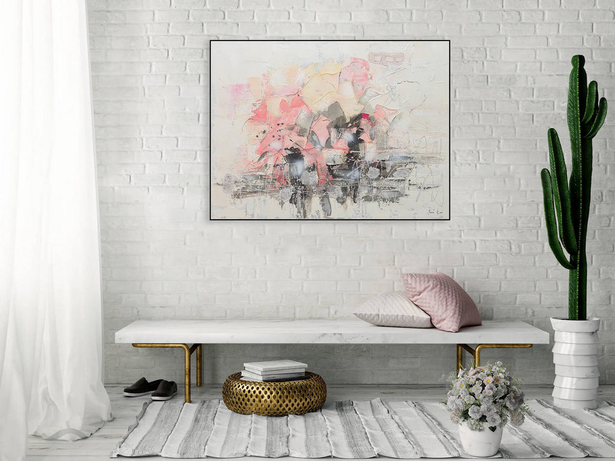 ACRYLBILD HANDGEMALT 104/78 cm - Pink/Weiß, Holz/Textil (104/78cm) - KUNSTLOFT