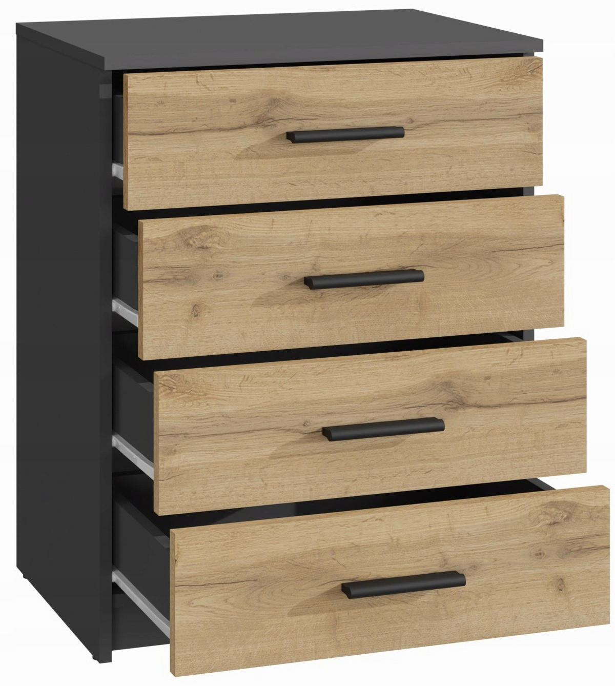 KOMMODE BODO 4S – ANTHRAZIT/WOTAN - Anthrazit/Eiche Wotan, Holz (60/75/35cm) - Matkam Möbel