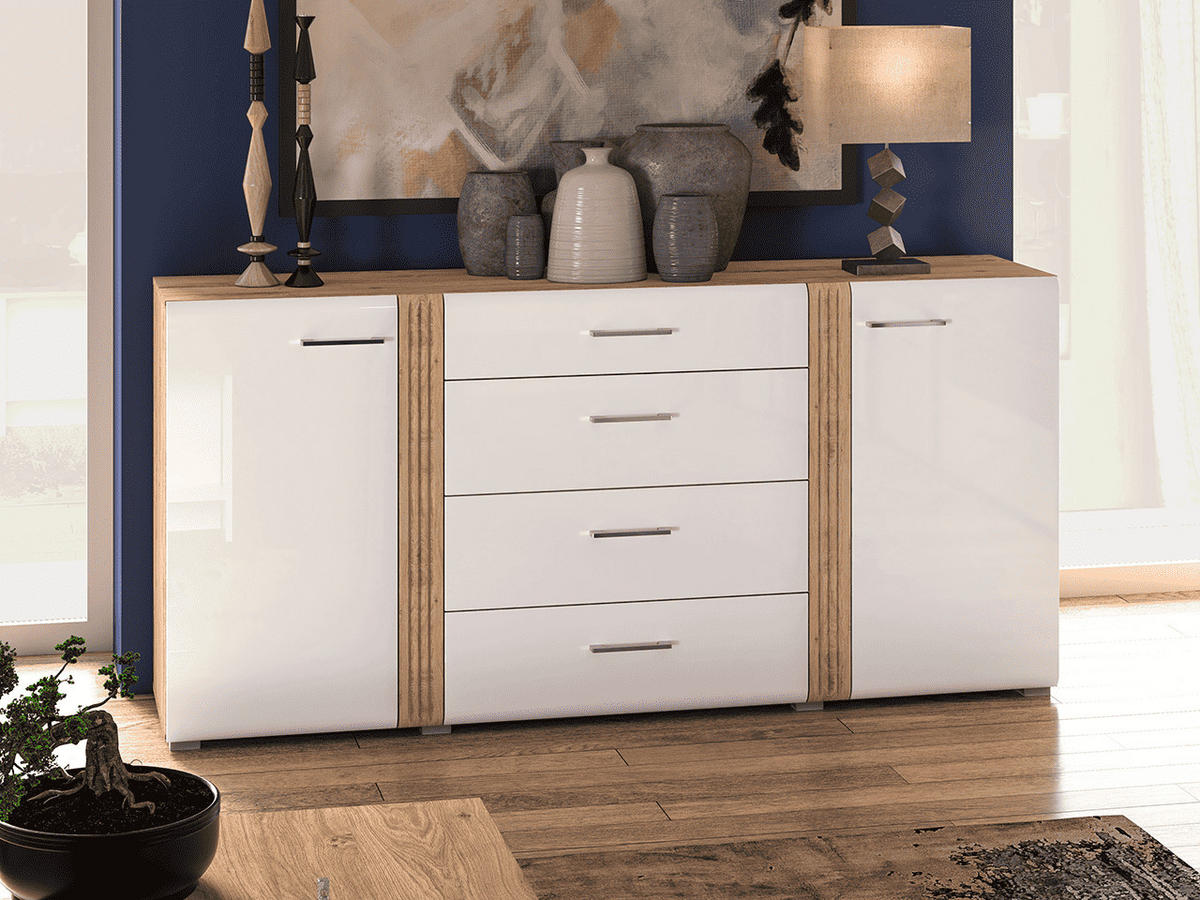 KOMMODE – 190 cm – Adagio – Weiß / Eichefarben - Eichefarben/Weiß, Holzwerkstoff (190/90/42cm) - hi-markt