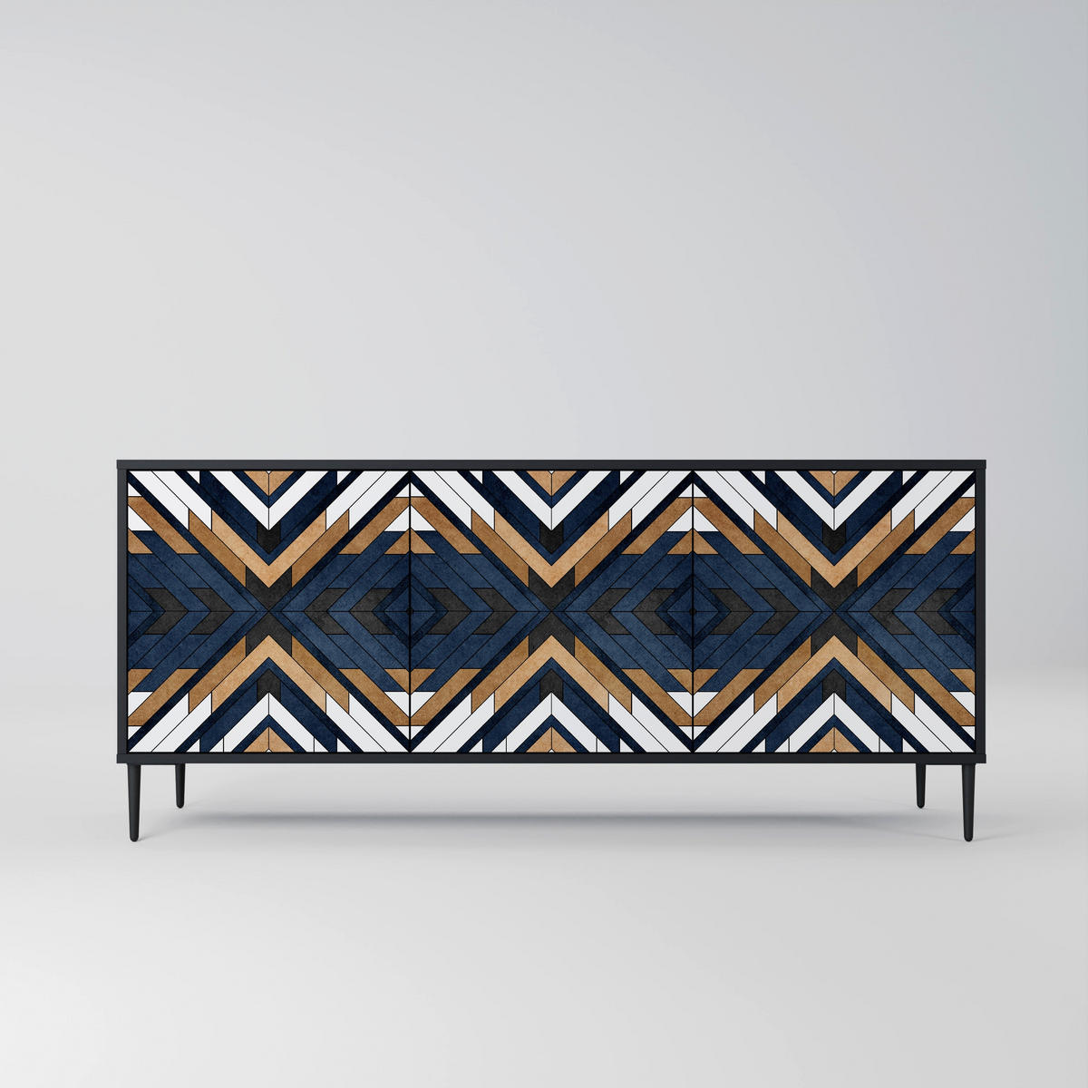 SIDEBOARD ARTFUL GEOMETRY, Eicheneffekt, 164,5x42x77,5 cm, 3 Türen - Eichefarben/Buchefarben, Holzwerkstoff/Buchenholz (164.5/77.5/42cm) - SpaceRebels