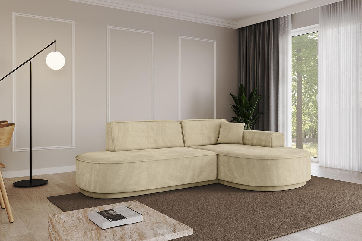 ECKSOFA Ottomane Rechts MARI-L1-v3 - 232x163x81 cm Beige Velours - Beige/Schwarz, Holzwerkstoff/Kunststoff (232/163cm) - ALTDECOR