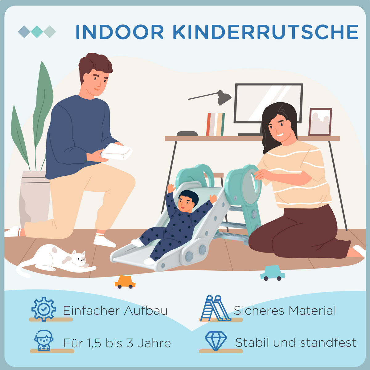 KINDERRUTSCHE, PE, Grün/Weiß, 120 x 53 x 53 cm - Grün, Kunststoff (53/53/120cm) - AIYAPLAY