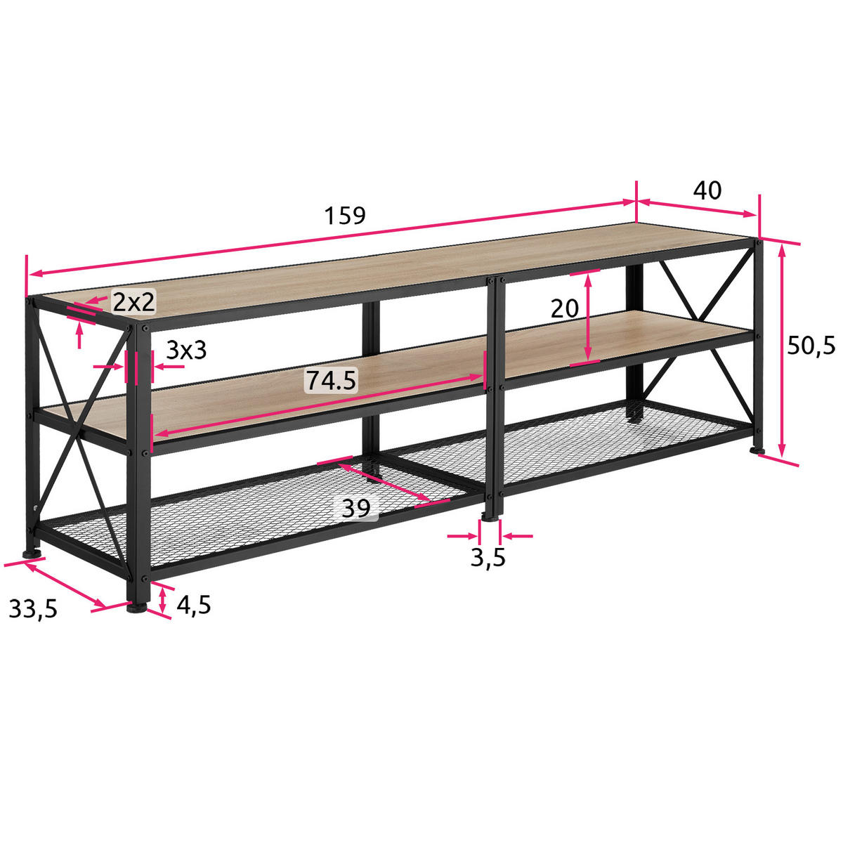 TV-REGAL Indianapolis,161 x 41,5 x 50,5 cm,Industrial Holz hell, Eiche Sonoma - Naturfarben, Holzwerkstoff (41.5/50.5/161cm) - tectake