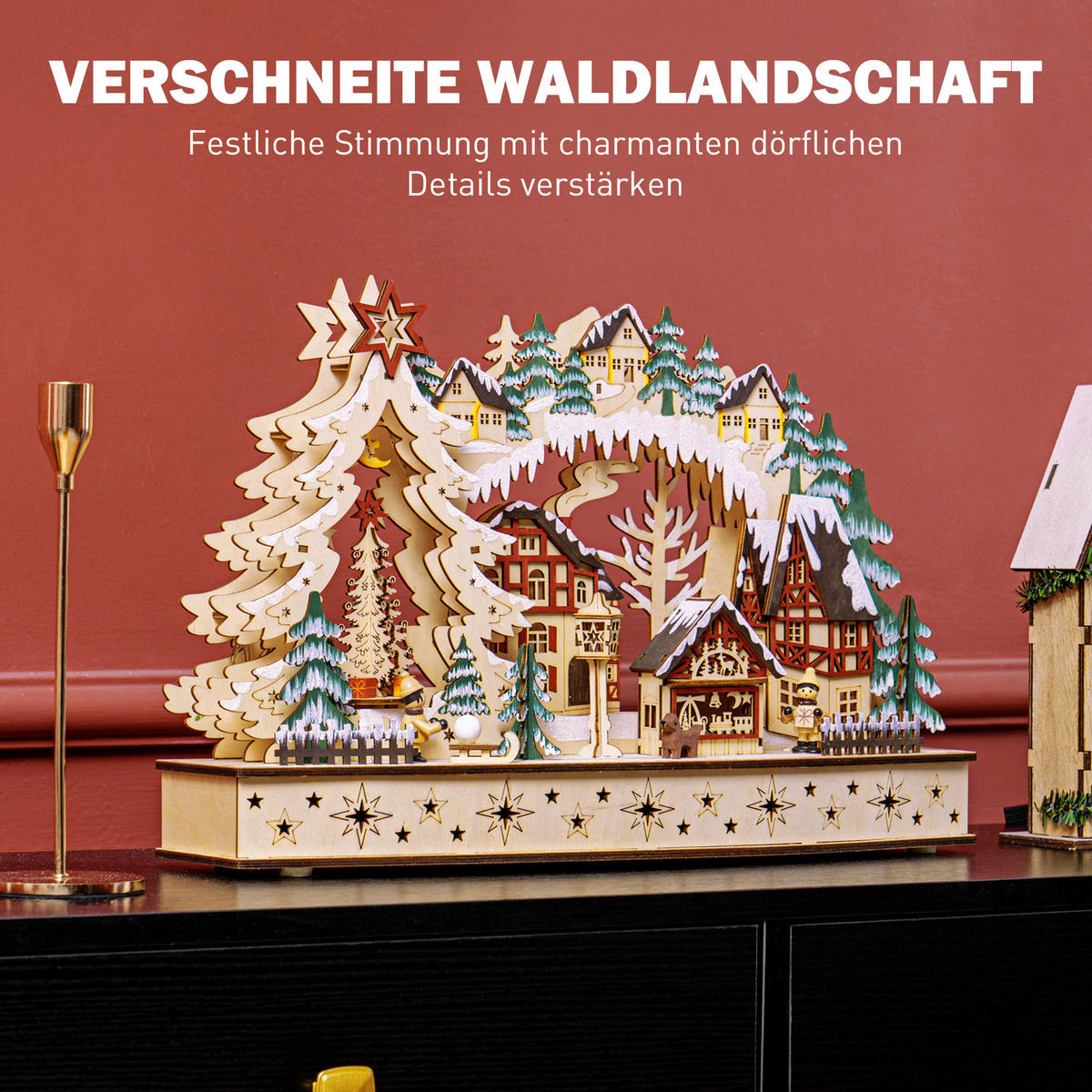 WEIHNACHTSDORF - Naturfarben, Holz (12/30/45cm) - HOMCOM