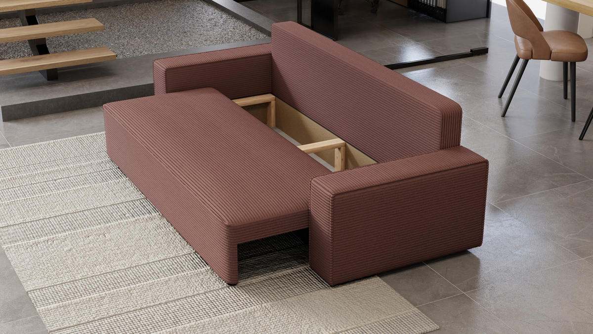 SOFA Vens mit Bettkasten und Schlaffunktion, Cordstoff - Lila, Holzwerkstoff (242/85/95cm)