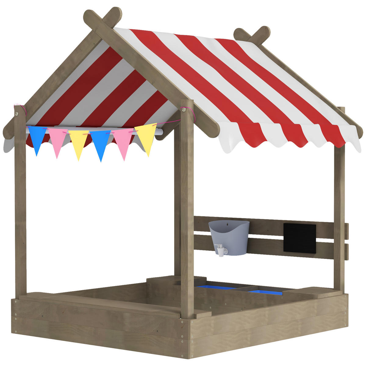 SANDKASTEN DE-10466 mit Sonnenschutz & Spielhaus-Design Grau - Grau, Holzwerkstoff (124/116/146cm) - ComfortXL