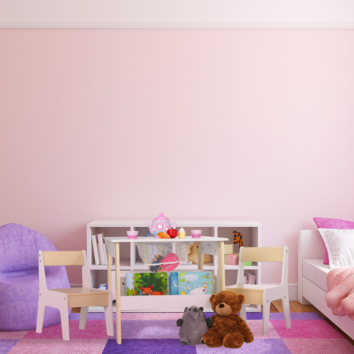 3-TLG.KINDERSITZGRUPPE - Weiß, Holzwerkstoff (55/51/69cm) - Relaxdays
