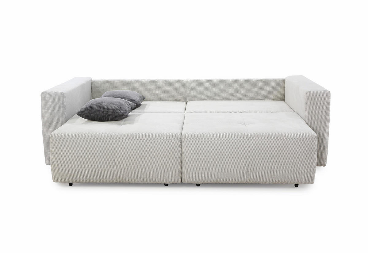 SCHLAFSOFA Verwandlung: Big-Sofa/Eckcouch, 2 Bettkästen, B243/T115-161/H84 cm, Liegefläche 145x197 cm, Waffelcord Silber-Grau / 15242 - Silberfarben/Schwarz, Kunststoff/Textil (243/84/115cm) - luma-home