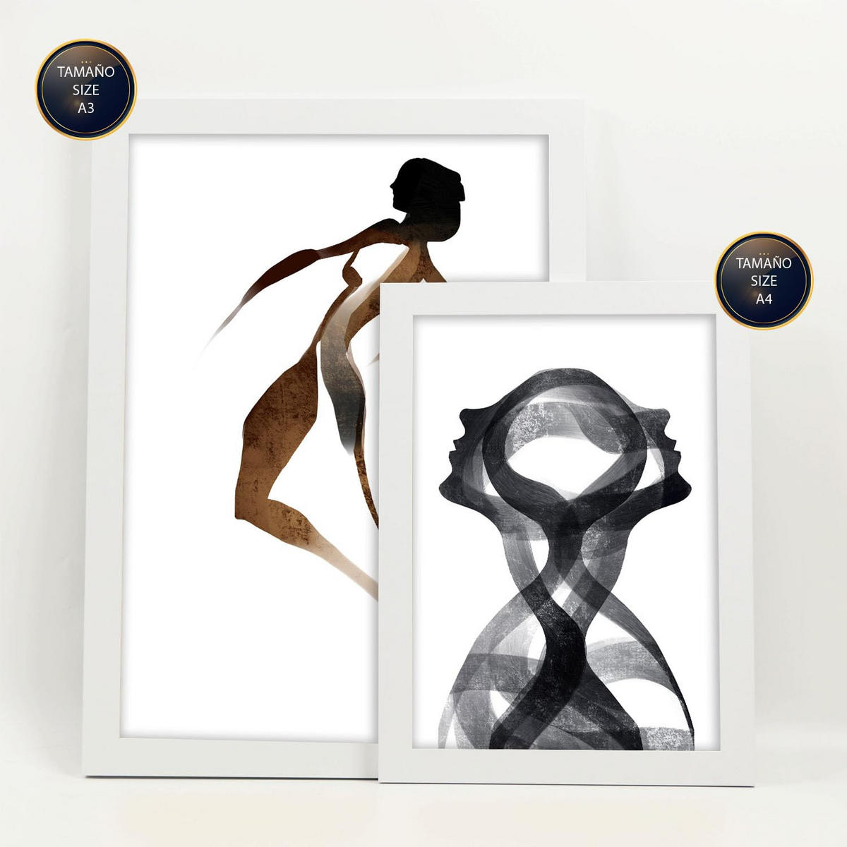 POSTER Set Mit 6 Body Virtue 2 in abstrakten Liebhabern Größe A3 & A4 Weißer Rahmen - Weiß, Papier (29.7/1cm) - Nacnic