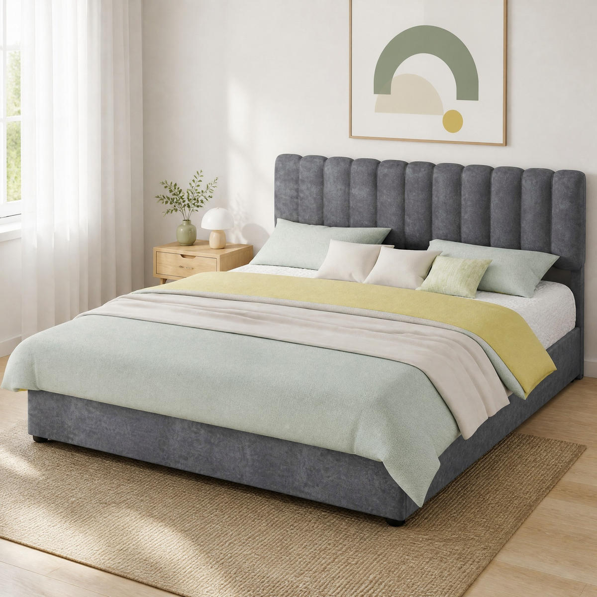 POLSTERBETT 160/200 mit Bettkasten, Gasliftfunktion und weichem Kopfteil in Grau - Grau, Holzwerkstoff/Textil (160/200cm) - EVRYAE