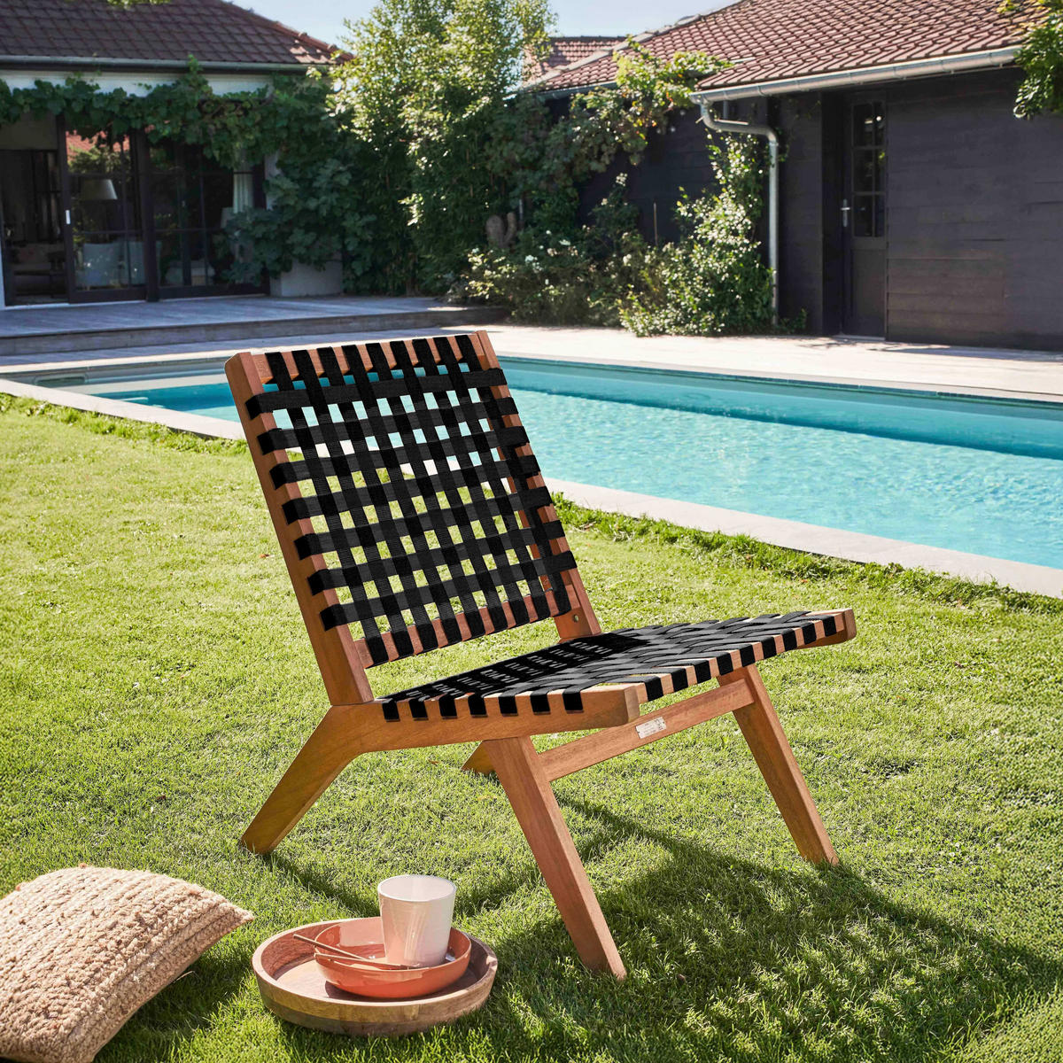 RELAXSESSEL 2-tlg., Schwarz - Schwarz, Holz (80/78/52cm) - Oviala