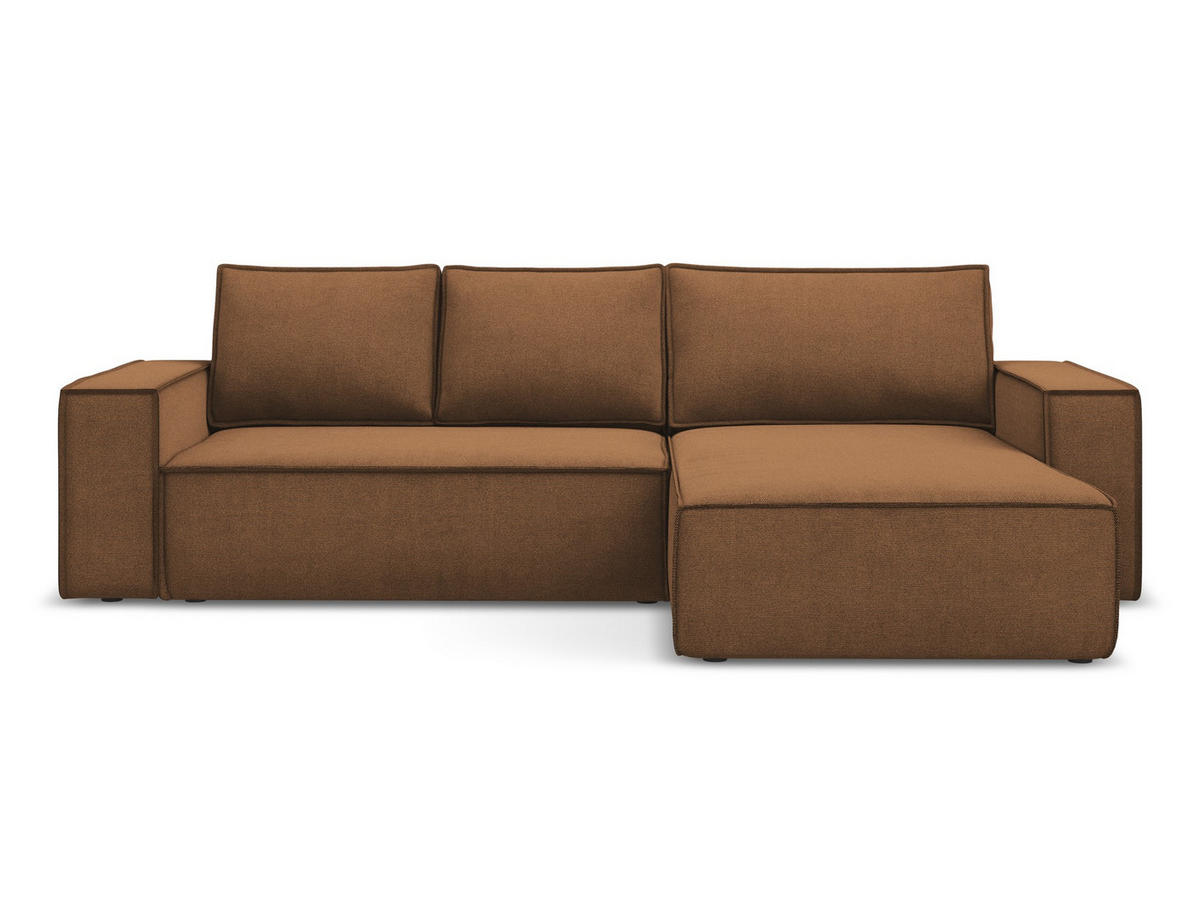 ECKSOFA mit Schlaffunktion Strukturstoff Stoff Orange - Terra cotta/Schwarz, Kunststoff/Textil (290/185cm) - Makamii