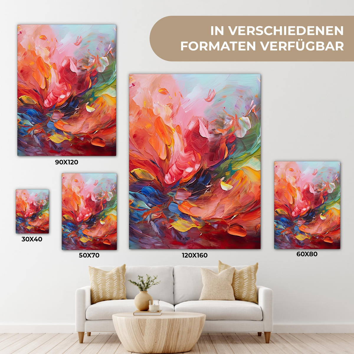 LEINWANDBILD Ölgemälde - Kunst - Abstrakt - Farbenfroh 60x80 cm - Altrosa, Textil (60/80cm) - MuchoWow