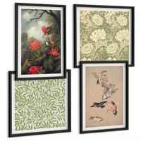 BILDER SET 4er Set - 50x50 cm & 40x60 cm Schwarzer Rahmen - Blumen und Vögel in natürlicher Umgebung - Schwarz, Kunststoff (50/50cm) - TULUP