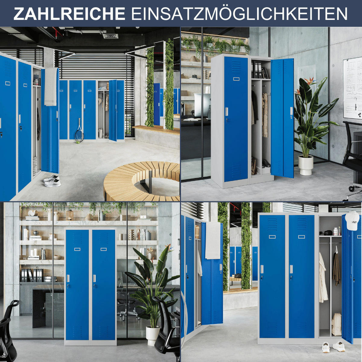 UMKLEIDESCHRANK Spind WIEN 2 Abteile 180x80x50cm Grau-Blau - Grau, Metall (80/180/50cm) - DELUKE
