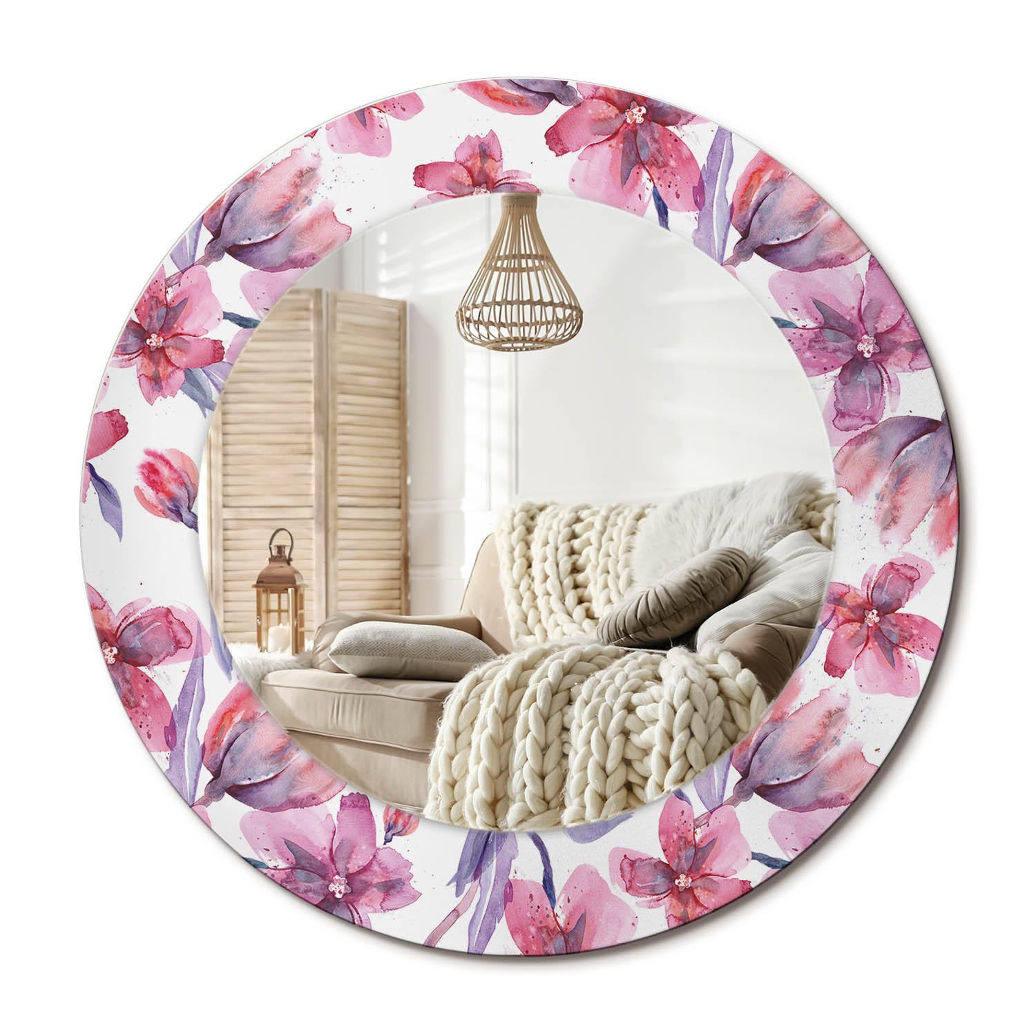 SPIEGEL Rund Ø 50 cm mit Aufdruck - Pink, Glas (50/50/0.4cm) - Wallfluent