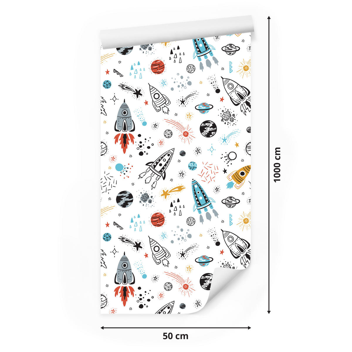 VLIESTAPETE Planeten, Sterne und Raketen – Bunt, Weiß – 50x1000 cm - Multicolor/Weiß, Papier (50/1000cm) - Muralo