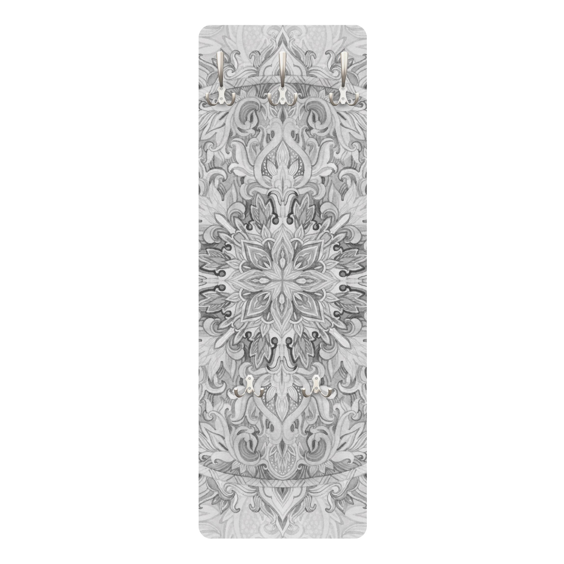 WANDGARDEROBE - Mandala Aquarell Ornament Muster Schwarz, Weiß 34/105 cm - Schwarz, Holzwerkstoff (34/105/1.6cm) - Bilderwelten