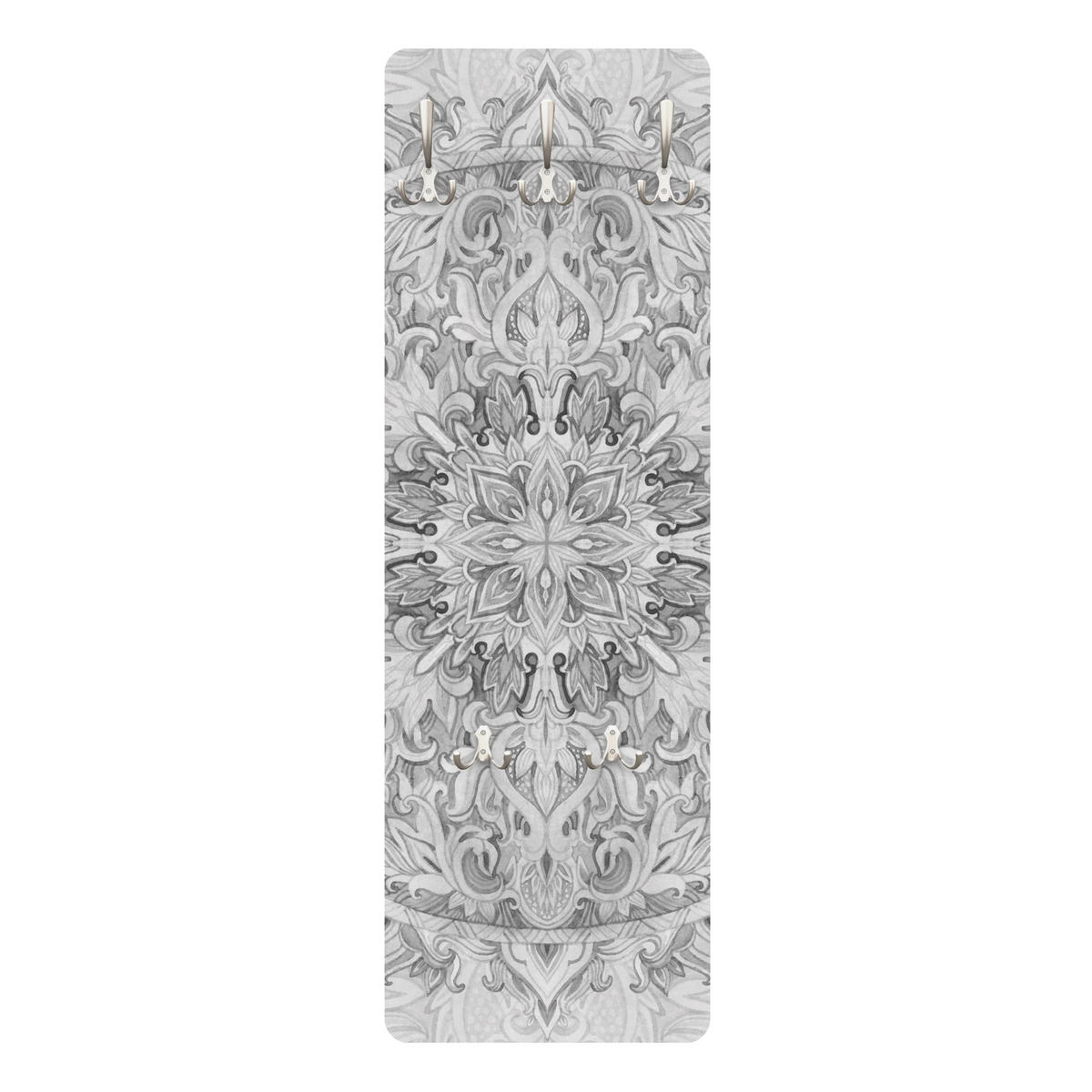 WANDGARDEROBE - Mandala Aquarell Ornament Muster Schwarz, Weiß 34/105 cm - Schwarz, Holzwerkstoff (34/105/1.6cm) - Bilderwelten