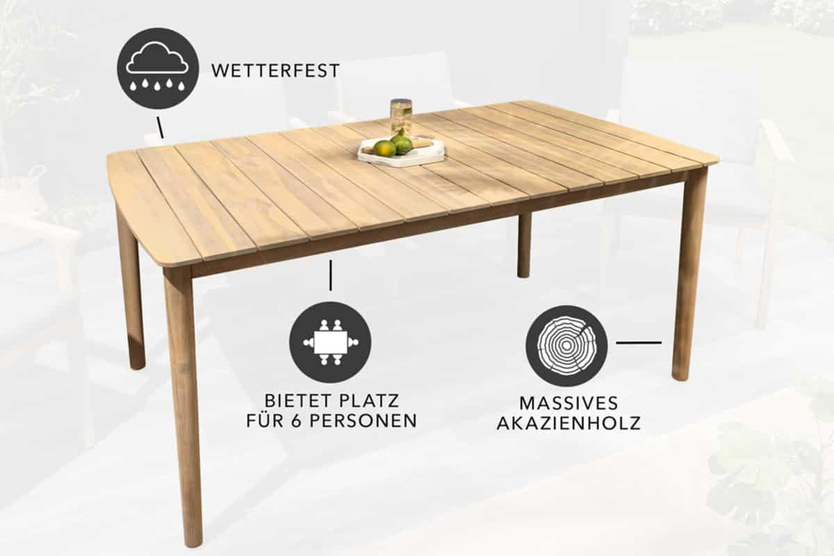 GARTENTISCH KOPENHAGEN Akazie Natur 160cm - Braun, Holz (90/155/76cm) - riess-ambiente