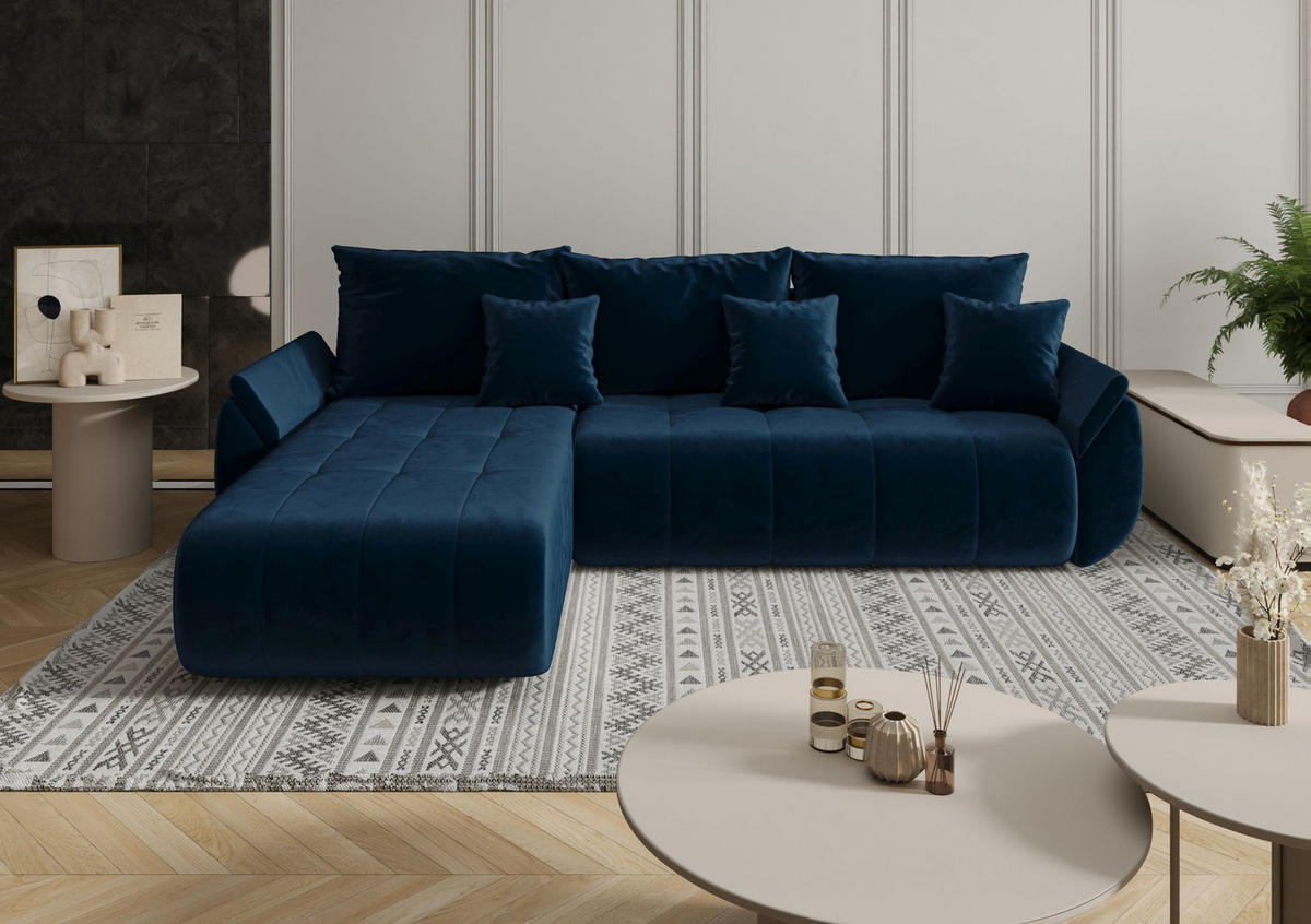 ECKSOFA mit Schlaffunktion TOKYO R Monolith 77 Rechts - Blau, Textil (280/185cm) - Bedante
