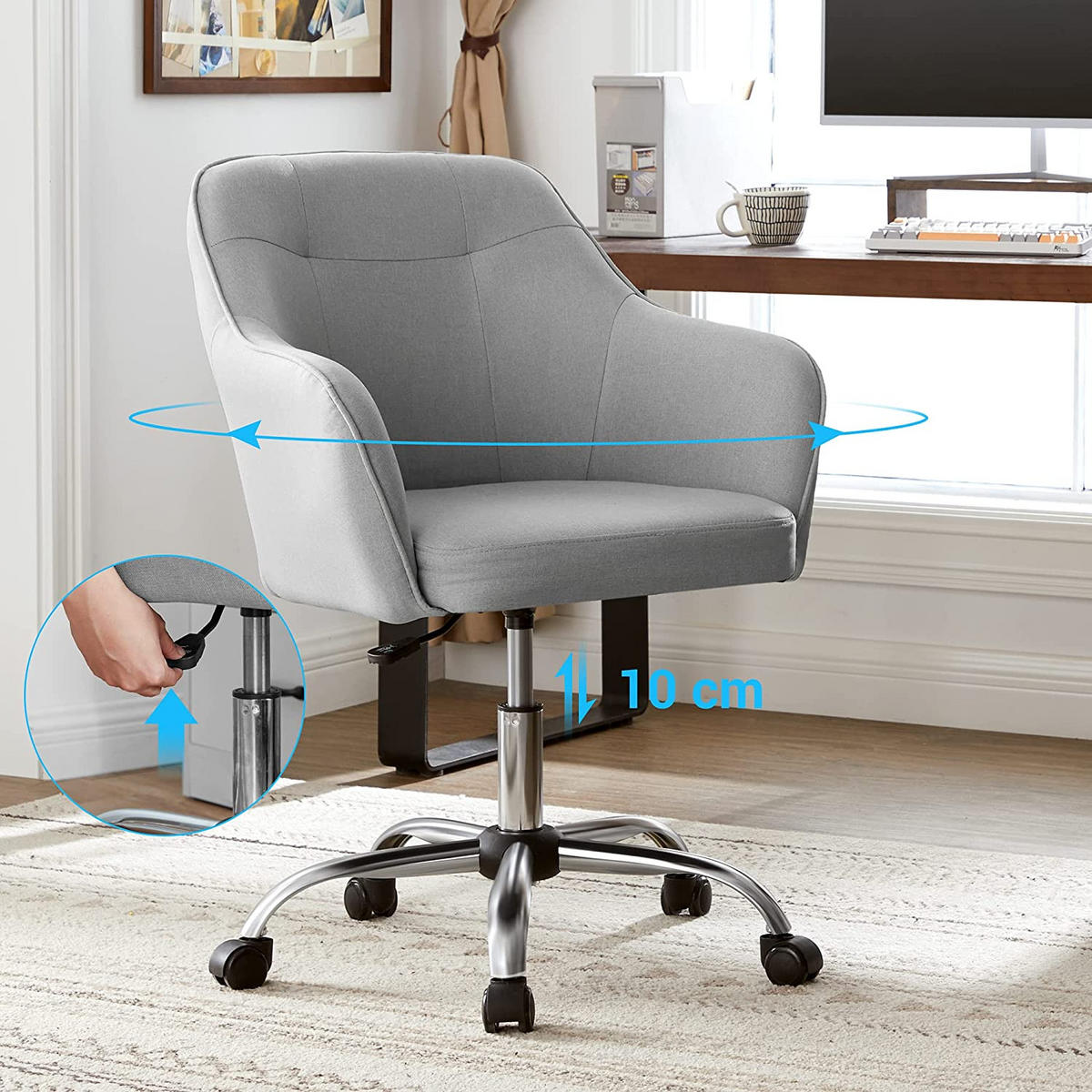 BÜROSTUHL SCHREIBTISCHSTUHL - Grau, Leder (69/93/65cm) - Hansiro