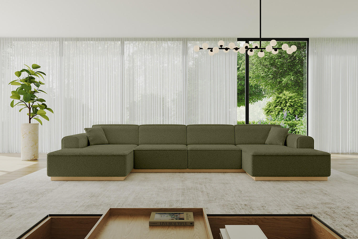 WOHNLANDSCHAFT IREA-U2-v2 - 382x165x81 cm Grün - Grün, Holzwerkstoff/Textil (382/81/165cm) - ALTDECOR