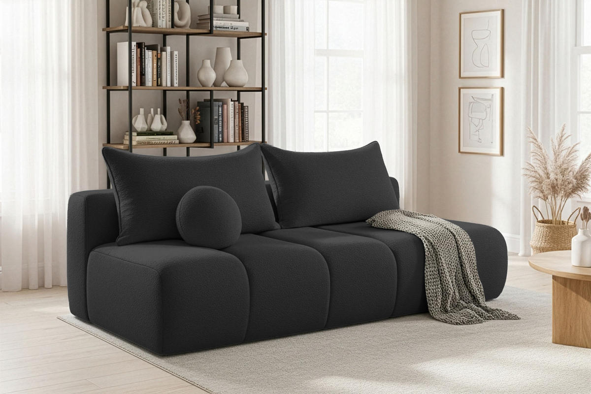 SCHLAFSOFA Milla mit Bettkasten, Schwarz 205/97/85 cm - Schwarz, Textil/Metall (205/97/85cm) - WFL GROUP