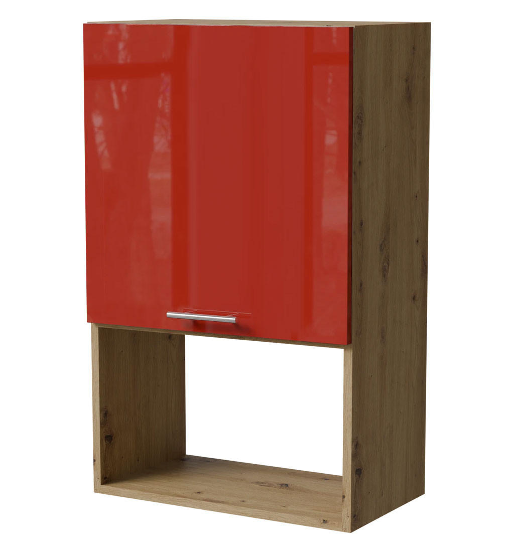 MIKROWELLENUMBAUSCHRANK Brerra W4MK/60 Eiche Artisan / RAL 3002 karminrot Hochglanz 60 /32,5 / 96cm - Rot/Eiche Artisan, Holz/Holzwerkstoff (60/96/32.5cm) - Feldmann-Wohnen