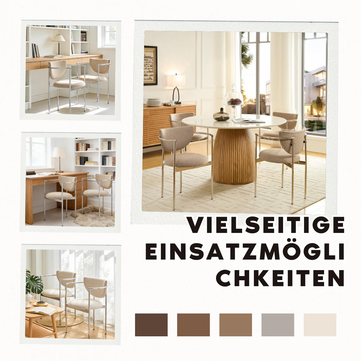 ARMLEHNSTUHL-SET DE-36862 2 Stück mit Stoffbezug Creme - Sandfarben/Silberfarben, Metall (60/56/78cm) - ComfortXL