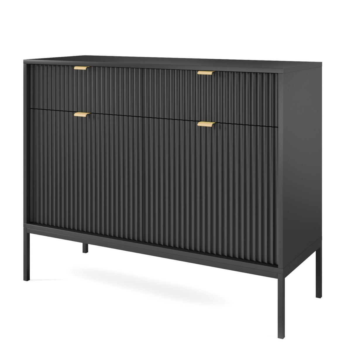 SIDEBOARD NANAIMO KOM2-2D2S Profilierte Fronten, Schwarz - Schwarz, Holzwerkstoff/Kunststoff (104/83/39cm) - Komodee